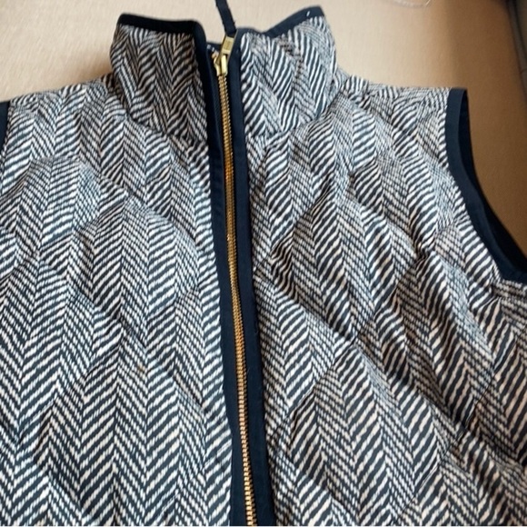 J. Crew Herringbone Puffer Vest Black Cream Tan XS - Picture 6 of 8